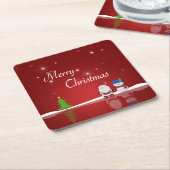 Vrolijk kerstfeest Snowman en Kerstman Kartonnen Onderzetters (Schuin)