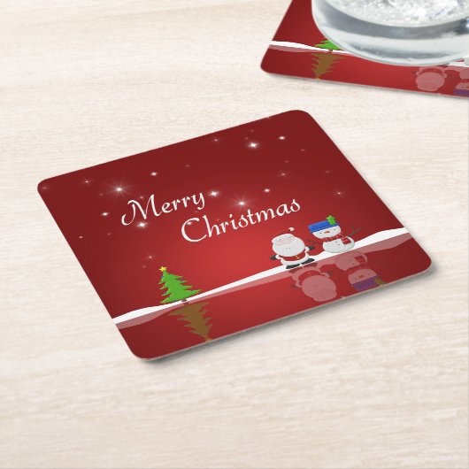 Vrolijk kerstfeest Snowman en Kerstman Kartonnen Onderzetters (Schuin)