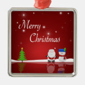 Vrolijk kerstfeest Snowman en Kerstman Metalen Ornament (Voorkant)