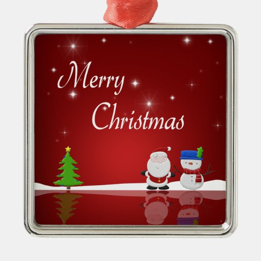 Vrolijk kerstfeest Snowman en Kerstman Metalen Ornament (Voorkant)