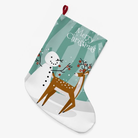 Vrolijk kerstfeest Snowman en rendier Grote Kerstsok (Voorkant (Hangend))