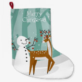 Vrolijk kerstfeest Snowman en rendier Grote Kerstsok (Voorkant)