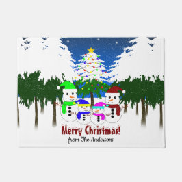 Vrolijk kerstfeest! Snowman Family Door Mat