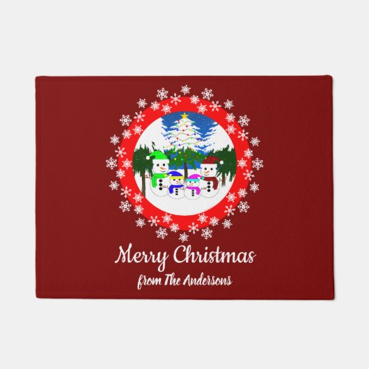 vrolijk kerstfeest! Snowman Family Doormat Deurmat (Voorkant)