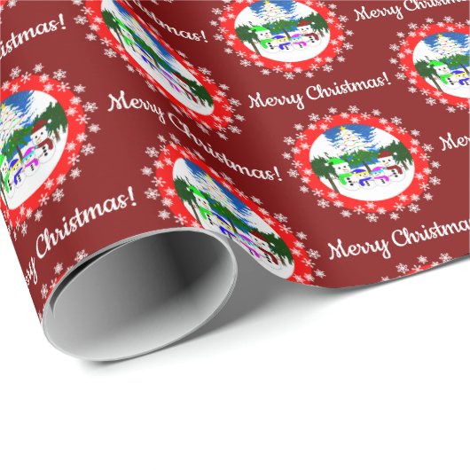 Vrolijk kerstfeest! Snowman Family Wrapping Paper Cadeaupapier (Rol Hoek)