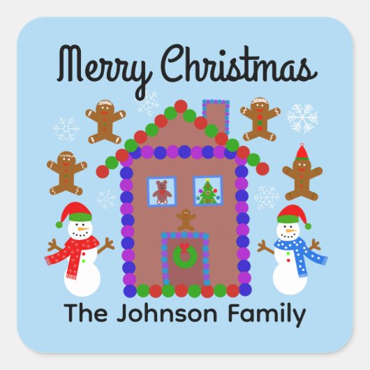 Vrolijk kerstfeest Snowman & House #3 Ttickers Vierkante Sticker (Voorkant)