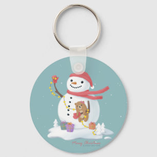 Vrolijk Kerstfeest: Snowman Illustratie Kunst Sleutelhanger