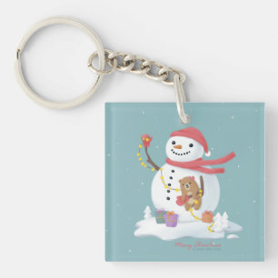 Vrolijk Kerstfeest: Snowman Illustratie Kunst Sleutelhanger