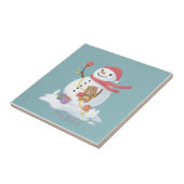 Vrolijk Kerstfeest: Snowman Illustratie Kunst Tegeltje (Zijkant)