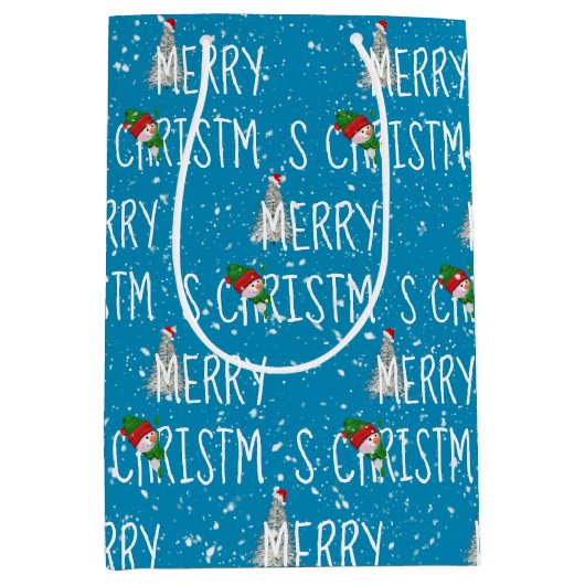 Vrolijk kerstfeest Snowman in Snowflakes Medium Cadeauzakje (Voorkant)