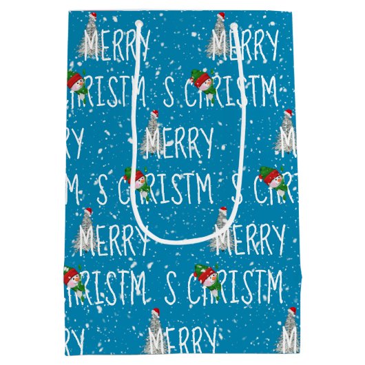 Vrolijk kerstfeest Snowman in Snowflakes Medium Cadeauzakje (Achterkant)