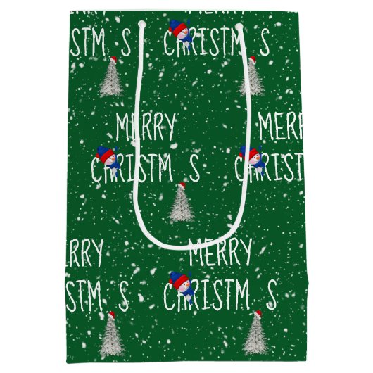 Vrolijk kerstfeest Snowman in Snowflakes Medium Cadeauzakje (Achterkant)