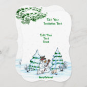 Vrolijk kerstfeest! Snowman met Cat en Puppy Invit Kaart (Voorkant / Achterkant)