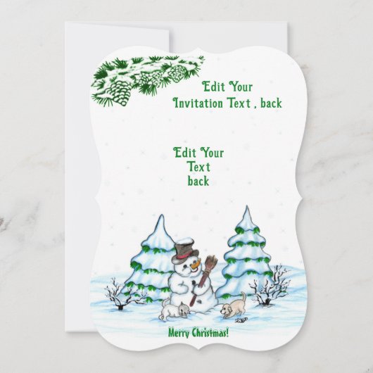 Vrolijk kerstfeest! Snowman met Cat en Puppy Invit Kaart (Achterkant)
