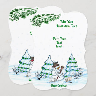 Vrolijk kerstfeest! Snowman met Cat en Puppy Invit Kaart