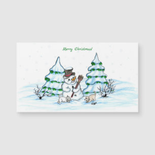 Vrolijk kerstfeest! Snowman met kat en puppy