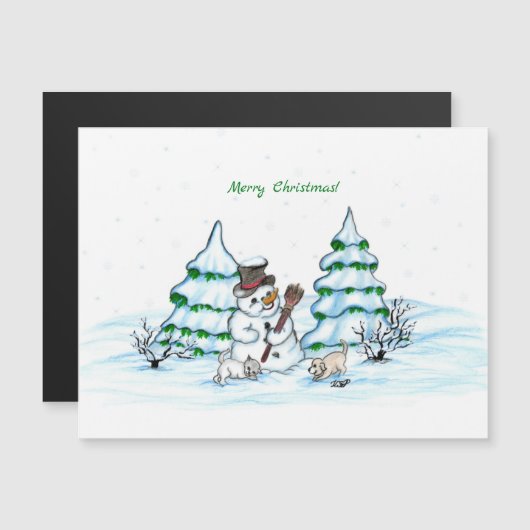 Vrolijk kerstfeest! Snowman met kat en puppy (Voorkant / Achterkant)