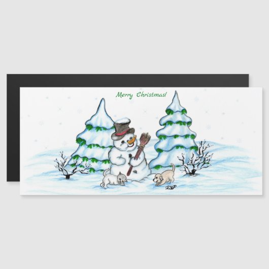 Vrolijk kerstfeest! Snowman met kat en puppy (Voorkant / Achterkant)