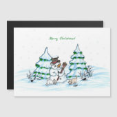Vrolijk kerstfeest! Snowman met kat en puppy (Voorkant / Achterkant)