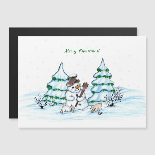 Vrolijk kerstfeest! Snowman met kat en puppy (Voorkant / Achterkant)