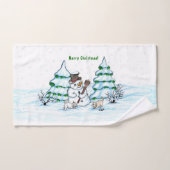 Vrolijk kerstfeest! Snowman met kat en puppy Bad Handdoek (Handdoek)