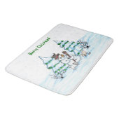 Vrolijk kerstfeest! Snowman met kat en puppy Badmat (Gekanteld)