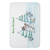 Vrolijk kerstfeest! Snowman met kat en puppy Badmat (Voorkant Verticaal)