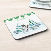 Vrolijk kerstfeest! Snowman met kat en puppy Bier Onderzetter (Linkerzijde)