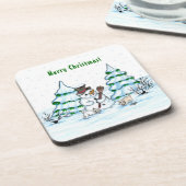 Vrolijk kerstfeest! Snowman met kat en puppy Bier Onderzetter (Linkerzijde)