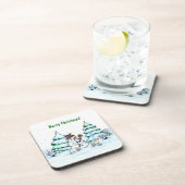 Vrolijk kerstfeest! Snowman met kat en puppy Bier Onderzetter (Rechterzijde)