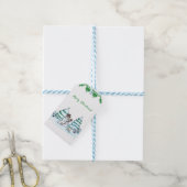 Vrolijk kerstfeest! Snowman met kat en puppy Cadeaulabel (Met Touw)