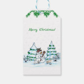 Vrolijk kerstfeest! Snowman met kat en puppy Cadeaulabel (Achterkant)