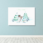 Vrolijk kerstfeest! Snowman met kat en puppy Canvas Afdruk (Insitu (Houten vloer))