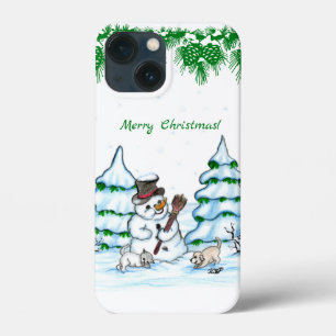 Vrolijk kerstfeest! Snowman met kat en puppy Case-Mate iPhone Case