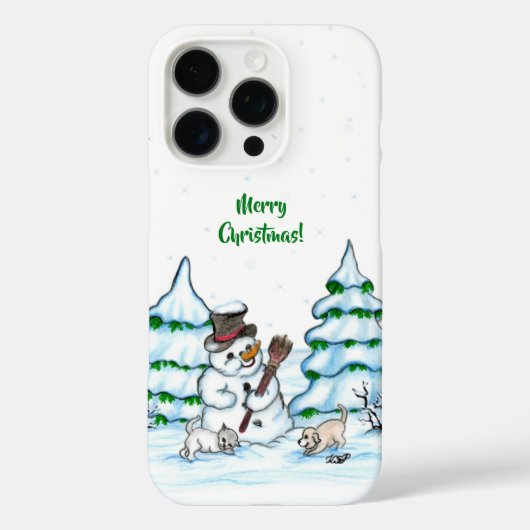 Vrolijk kerstfeest! Snowman met kat en puppy Case-Mate iPhone Case (Achterkant)
