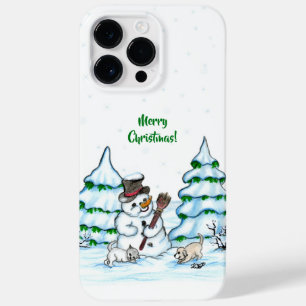 Vrolijk kerstfeest! Snowman met kat en puppy Case-Mate iPhone 14 Pro Max Hoesje