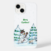 Vrolijk kerstfeest! Snowman met kat en puppy Case-Mate iPhone Case (Achterkant)