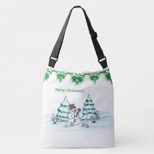 Vrolijk kerstfeest! Snowman met kat en puppy Crossbody Tas