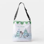 Vrolijk kerstfeest! Snowman met kat en puppy Crossbody Tas (Achterkant)