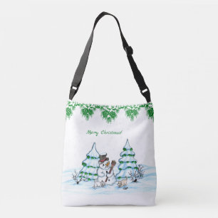 Vrolijk kerstfeest! Snowman met kat en puppy Crossbody Tas