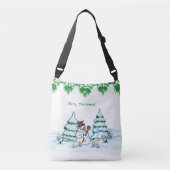 Vrolijk kerstfeest! Snowman met kat en puppy Crossbody Tas (Voorkant)