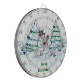Vrolijk kerstfeest! Snowman met kat en puppy Dartbord (Voorkant Links)