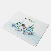 Vrolijk kerstfeest! Snowman met kat en puppy Deurmat (Schuin)