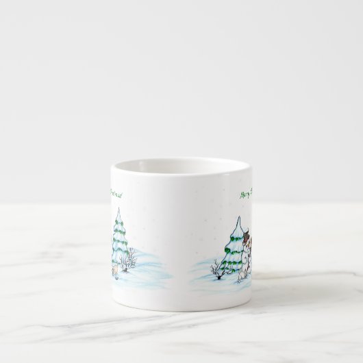 Vrolijk kerstfeest! Snowman met kat en puppy Espresso Kop (Voorkant)