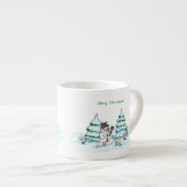 Vrolijk kerstfeest! Snowman met kat en puppy Espresso Kop (Voorkant rechts)