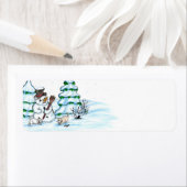 Vrolijk kerstfeest! Snowman met kat en puppy Etiket (Insitu)