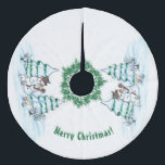 Vrolijk kerstfeest! Snowman met kat en puppy Fleece Kerstboom Rok<br><div class="desc">Vrolijk kerstfeest! Snowman met kat en puppy - kleine hond ~~ gekleurd potlood door Krisi ArtKSZP ~~ Store Category >>> Vrolijk kerstfeest voor kinderen >>> Snowman met kat en puppy</div>
