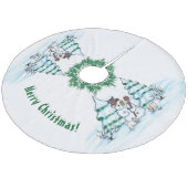 Vrolijk kerstfeest! Snowman met kat en puppy Fleece Kerstboom Rok (Gekanteld)