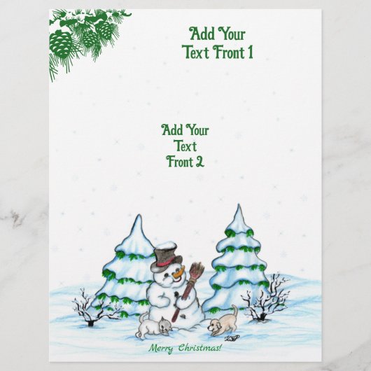 Vrolijk kerstfeest! Snowman met kat en puppy Flyer (Voorkant)