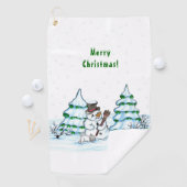 Vrolijk kerstfeest! Snowman met kat en puppy Golfhanddoek (Insitu)